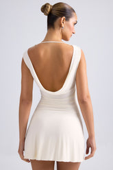 Off-Shoulder Cowl-Back A-Line Mini Dress in Ivory